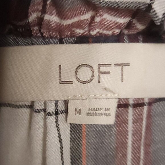Loft Womens Blue White Plaid Lightweight Blouse Ruffle Trim Medium - Picture 5 of 6